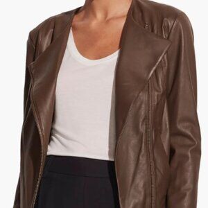 Vince brown Rib Panel Leather Moto Jacket